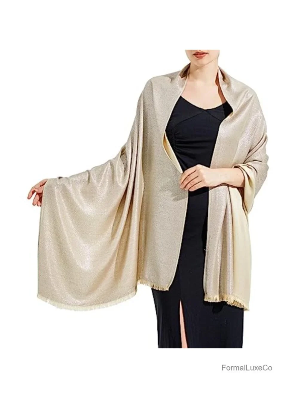 Sparkly Metallic Pashmina Shawl Wrap for Women Formal Evening Dresses